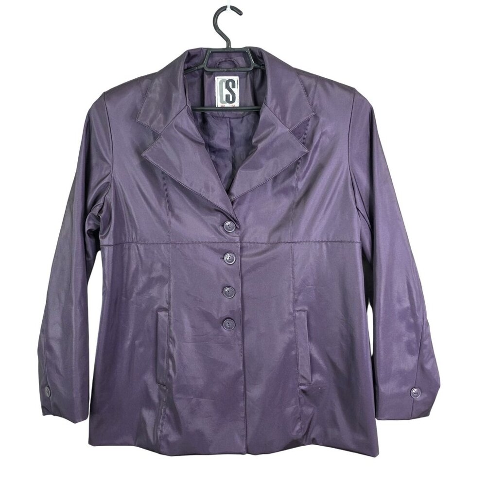 Womens Purple CS Signature Jacket Button Front Polyurethane Polyester Size L